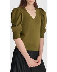 DKNY - Puff Sleeve V-Neck Sweater - Lyst