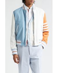 Thom Browne - Fun-mix 4-bar Colorblock Leather Bomber Jacket - Lyst