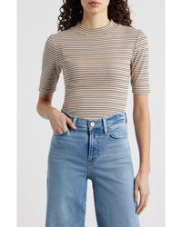 FRAME - The Stripe Mock Neck Rib Top - Lyst