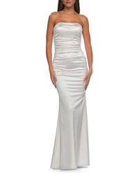 La Femme - Chic Strapless Liquid Jersey Gown With Ruching - Lyst