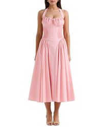 House Of Cb - Adabella Floral Pleated Halter Sundress - Lyst