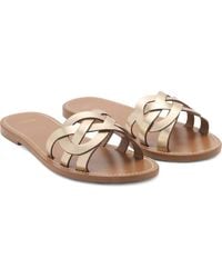 Mango - Intertwined Strap Flat Leather Slide Sandal - Lyst
