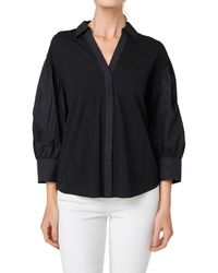 English Factory - V-neck Balloon Sleeve Button-up Shirt - Lyst