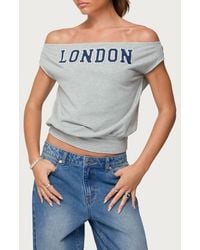 Edikted - So London Off The Shoulder Stretch Cotton T-Shirt - Lyst