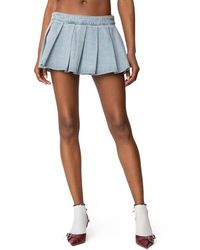 Edikted - Elyssa Pleated Denim Miniskort - Lyst