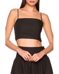 Susana Monaco - Smocked Back Crop Cotton Poplin Top - Lyst