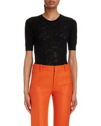 Chloé - Lace Detail Short Sleeve Wool Blend Sweater - Lyst