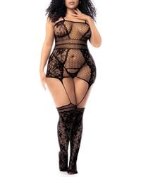 MAPALE - Fishnet Basque & Stockings Set - Lyst