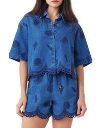 Habitual - Seashell Embroidered Cropped Shirt - Lyst