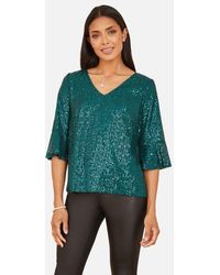 Yumi' - Fluted Sleeve Sequin Top - Lyst