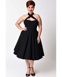 Unique Vintage - Plus Size 1950S Criss Cross Halter Rita Flare Dress - Lyst