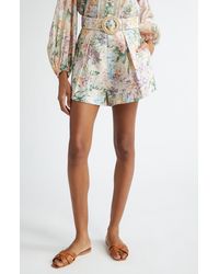Zimmermann - Halliday Floral Belted Linen Shorts - Lyst
