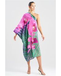 Natori - Orchid Silk Cotton Voile One Shoulder Caftan W/ Beading - Lyst