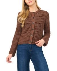 Halogen® - Open Stitch Button Front Cardigan - Lyst