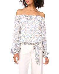 Vince Camuto - Abstract Print Off The Shoulder Satin Top - Lyst