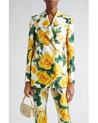 Dolce & Gabbana - Rose Print Double Breasted Shantung Blazer - Lyst