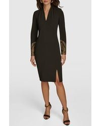 Donna Karan - Rhinestone Embellished Long Sleeve Sheath Dress - Lyst