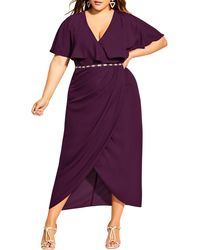 City Chic - Enchant Cape Sleeve Belted Maxi Dress - Lyst