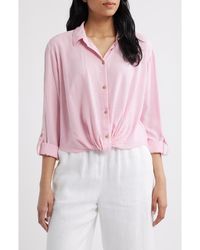 Beach Lunch Lounge - Vivica Stripe Twist Hem Button-Up Shirt - Lyst