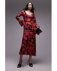 TOPSHOP - Lea Floral Long Sleeve Midi Dress - Lyst
