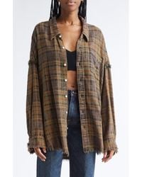 R13 - Shredded Seam Drop Neck Plaid Flannel Button-Up Shirt - Lyst