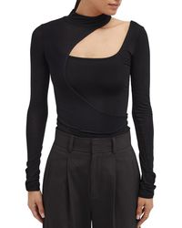 MARCELLA - Sheer Cutout Mock Neck Tencel Blouse - Lyst