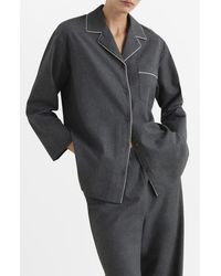 Mango - Contrast Piping Mélange Cotton Flannel Pajama Top - Lyst