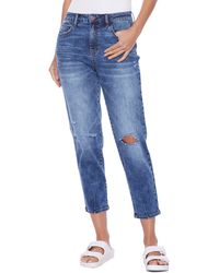 HINT OF BLU - Clever High Waist Ripped Ankle Slim Straight Leg Jeans - Lyst