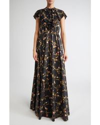 Giambattista Valli - Floral Cap Sleeve Ruffle Cotton Maxi Dress - Lyst