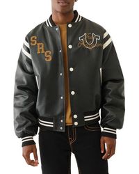 True Religion - Faux Leather Varsity Jacket - Lyst