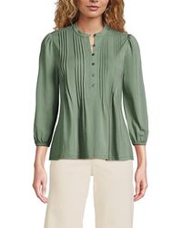Lands' End - Plus Size Lightweight Jersey Button Pintuck Top - Lyst