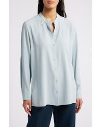Eileen Fisher - Mandarin Collar Silk Button-Up Shirt - Lyst