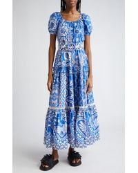 FARM Rio - Tile Dream Puff Sleeve Belted Cotton Maxi Dress - Lyst