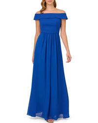 Adrianna Papell - Off The Shoulder Crepe Chiffon Gown - Lyst
