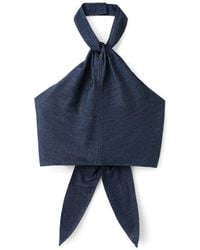 Mango - Cotton & Linen Denim Crop Halter Top - Lyst