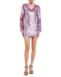 Endless Rose - Check Pattern Sequin Long Sleeve Dress - Lyst