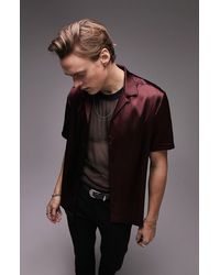 TOPMAN - Short Sleeve Satin Button-up Shirt - Lyst