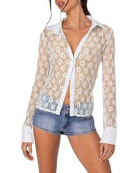 Edikted - Cecilia Sheer Lace Button-Up Top - Lyst