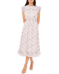 Cece - Floral Print Flutter Sleeve Midi Dress - Lyst