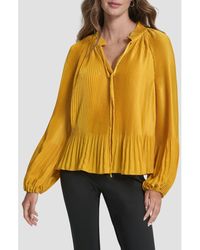 DKNY - Pleated Tie Neck Satin Top - Lyst