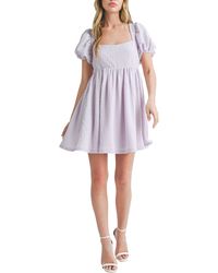 All In Favor - Puff Sleeve Tie Back Babydoll Minidress In At Nordstrom, Size Small - Lyst