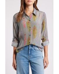 Apny - Abstract Print Roll Tab Sleeve Chiffon Button-Up Shirt - Lyst