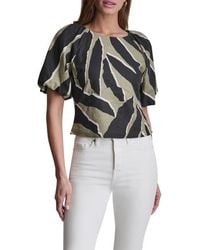 DKNY - Abstract Print Puff Sleeve Linen Blend Top - Lyst