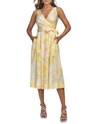 Donna Karan - Print Tie Waist Sleeveless Midi Dress - Lyst