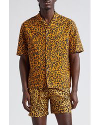 Palm Angels - Cheetah Print Short Sleeve Linen & Cotton Button-up Camp Shirt - Lyst