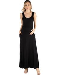 24seven Comfort Apparel - Maternity Scoop Neck Sleeveless Maxi Dress With Pockets - Lyst