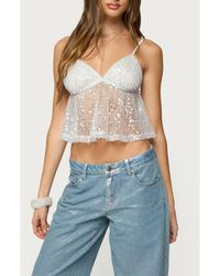 Edikted - Sheer Sequin Mesh Babydoll Camisole - Lyst