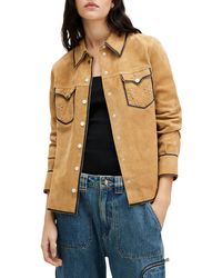 AllSaints - Karlson Lea Studded Suede Snap-up Shirt - Lyst