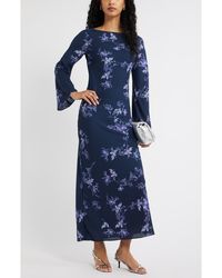Open Edit - Print Long Sleeve Drape Back Dress - Lyst
