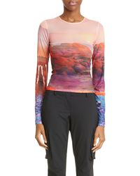 Miaou - Print Long Sleeve Mesh Top At Nordstrom - Lyst